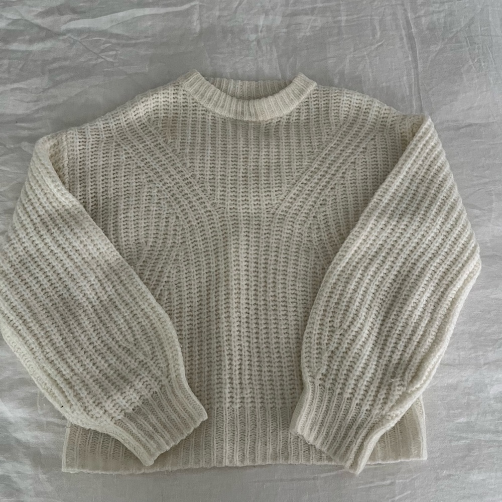 a new day white pullover sweater with balloon sleeves, XS